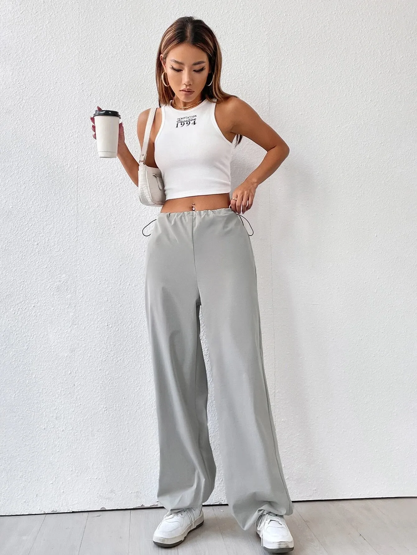 Elastic Waist Drawstring Cargo Pants