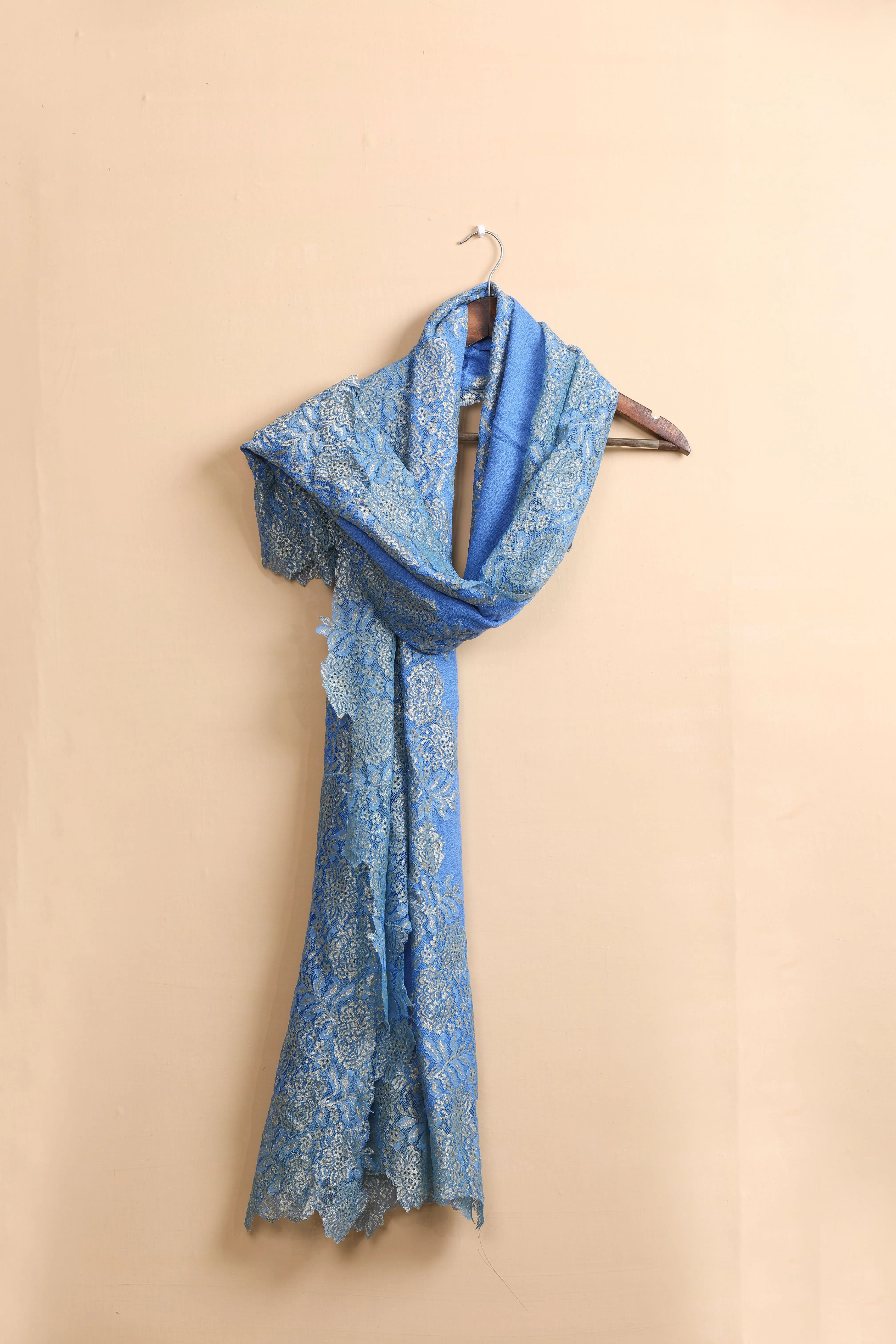 Elegant Blue Lace Shawl for Women - Designer Scarf