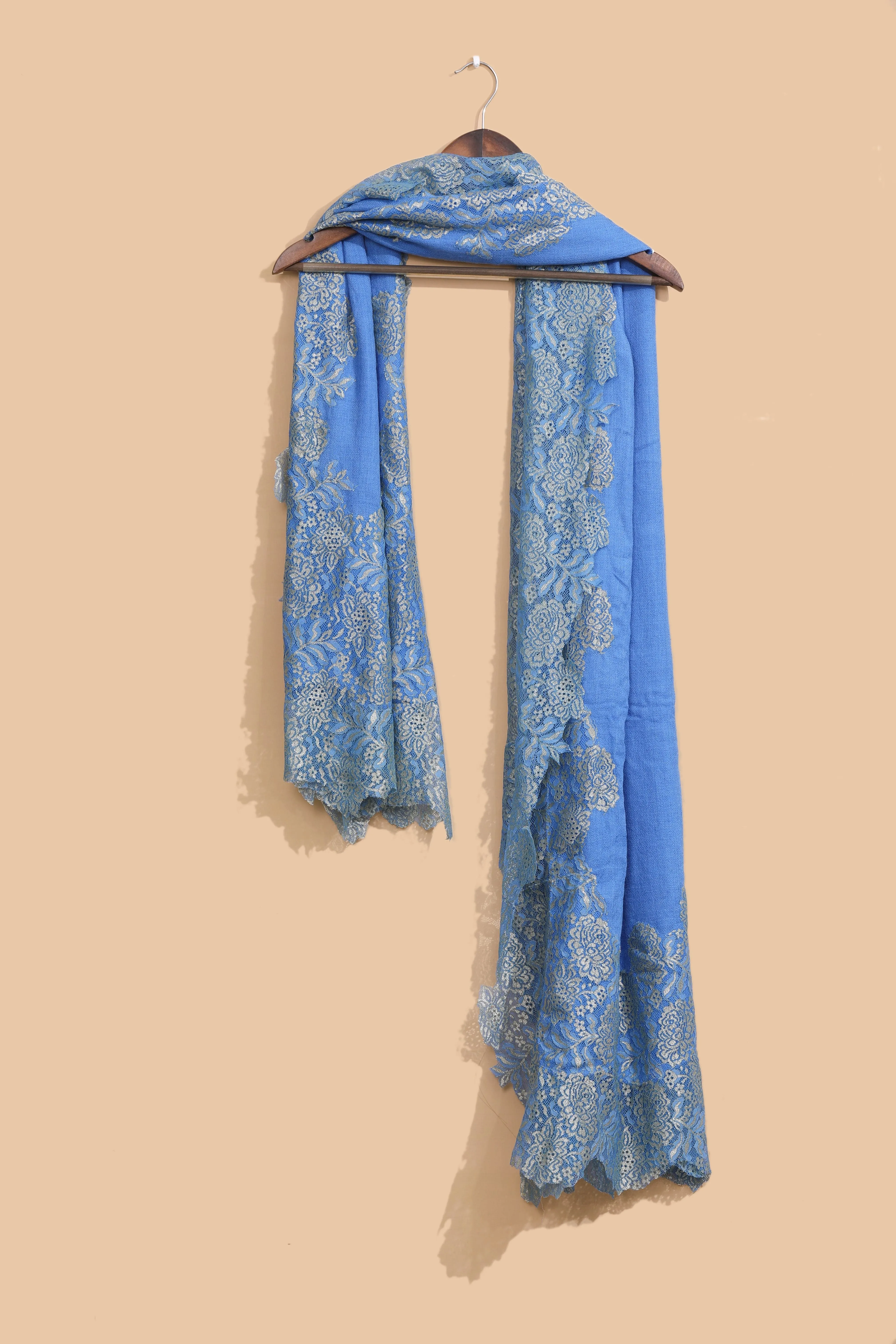 Elegant Blue Lace Shawl for Women - Designer Scarf