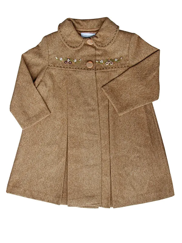 Elegant Girl's Brown Coat with Silk Embroidery Size 6