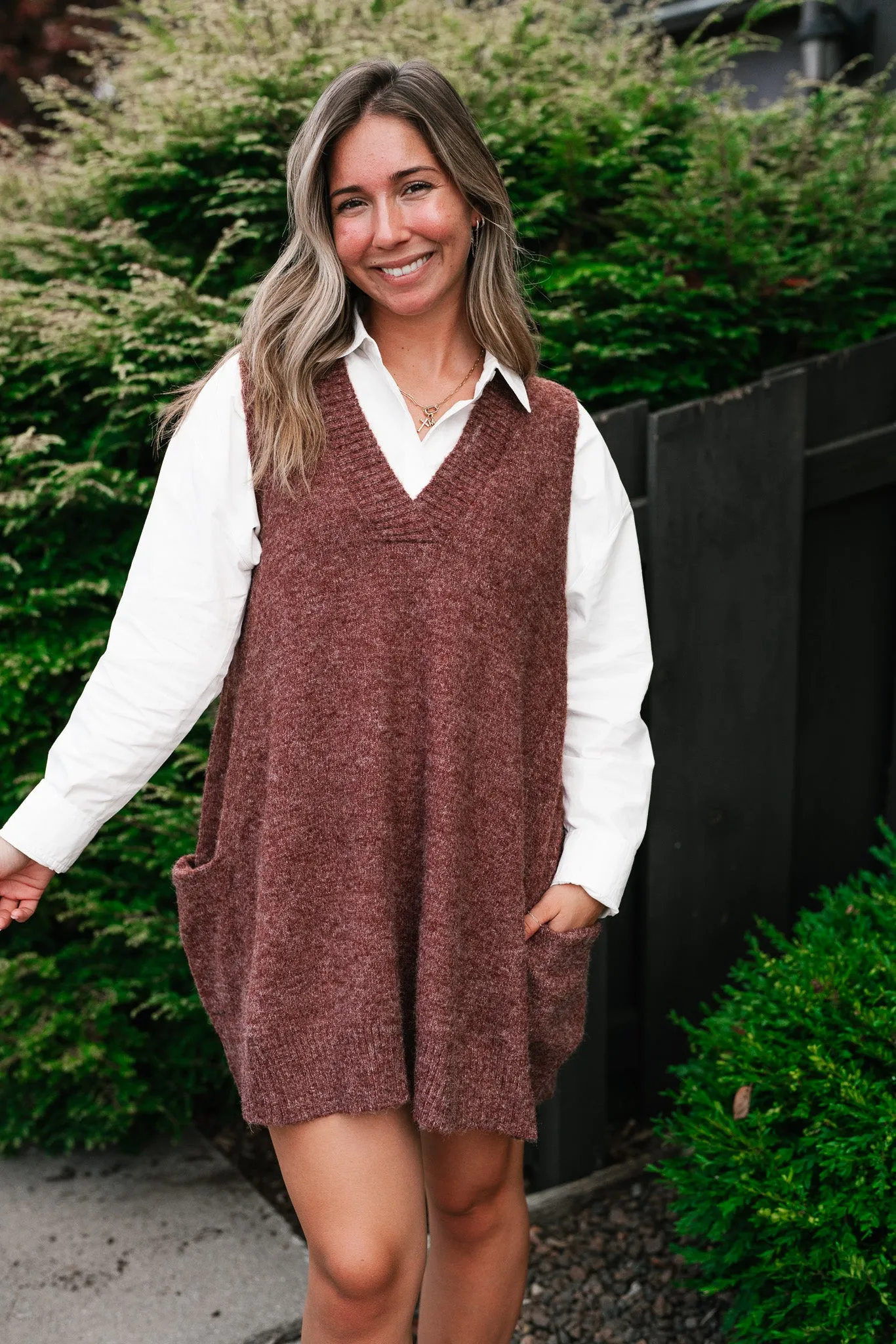 Eliza Sweater Vest Tunic Top - Brick