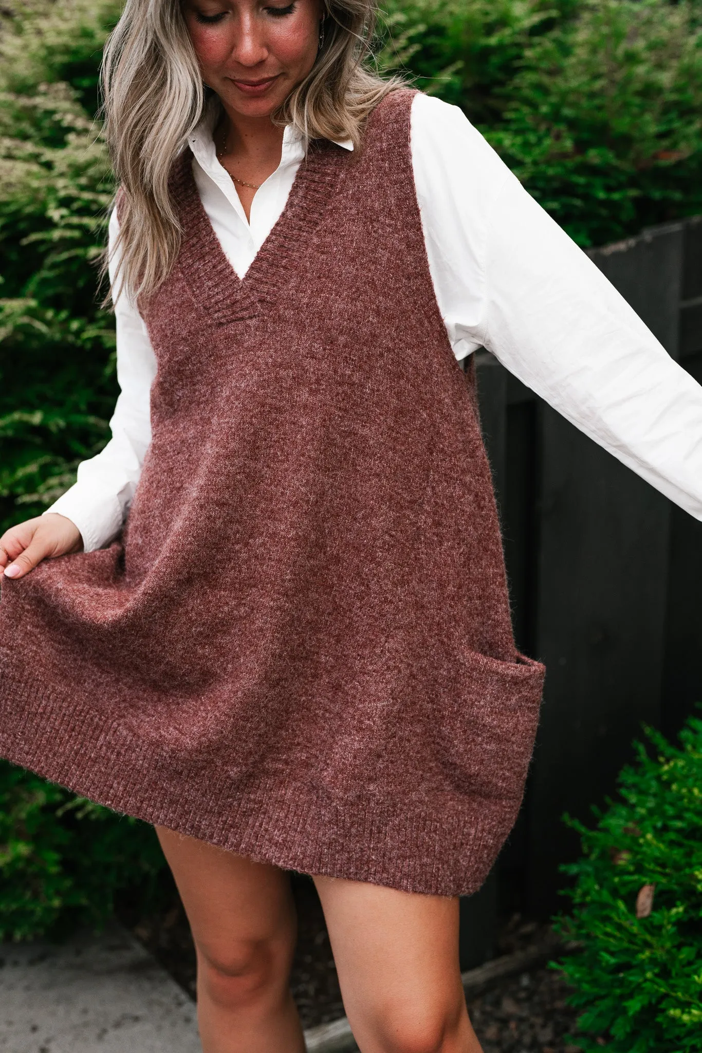 Eliza Sweater Vest Tunic Top - Brick