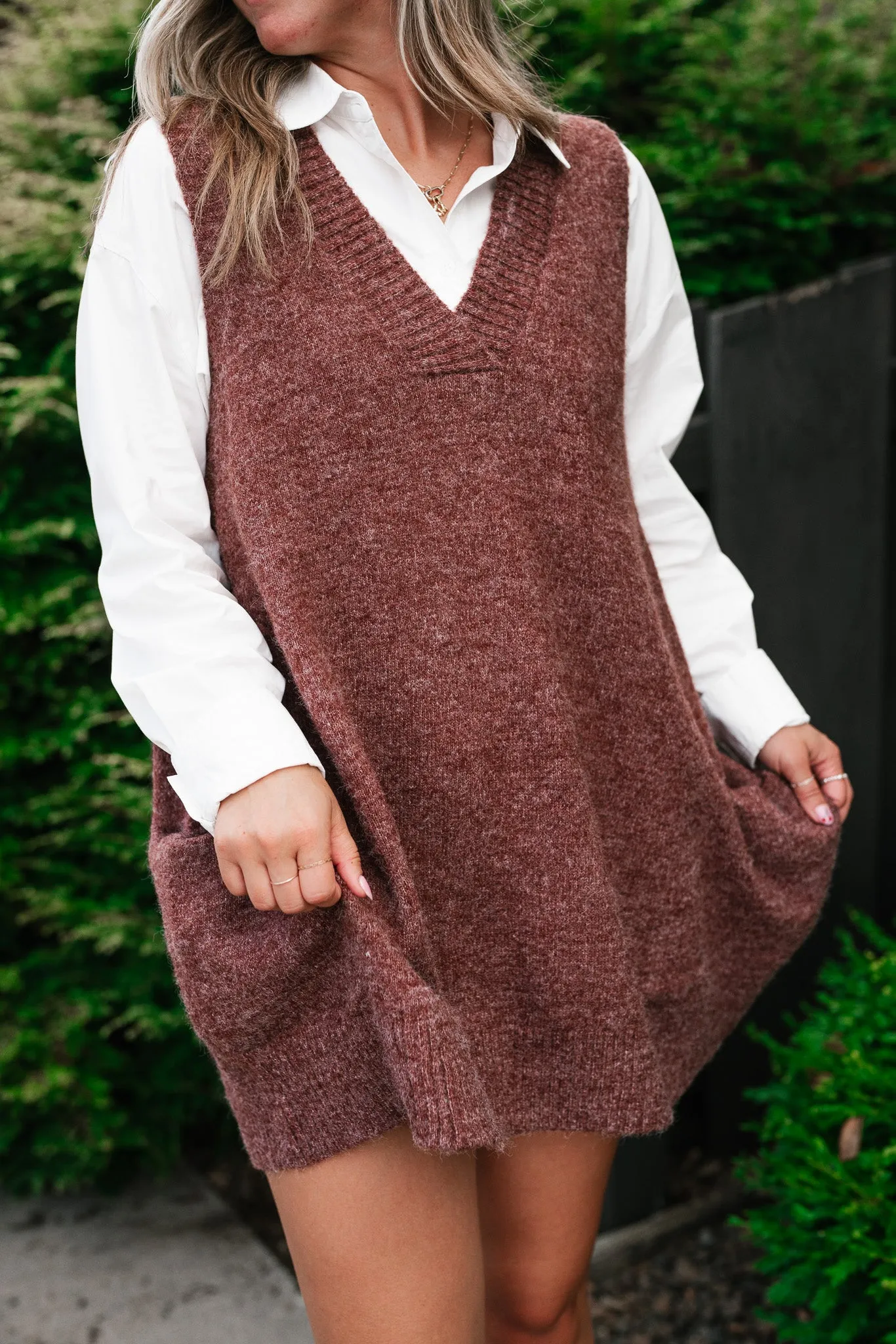 Eliza Sweater Vest Tunic Top - Brick