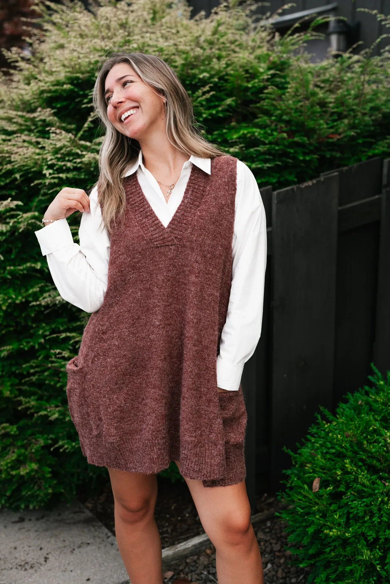 Eliza Sweater Vest Tunic Top - Brick