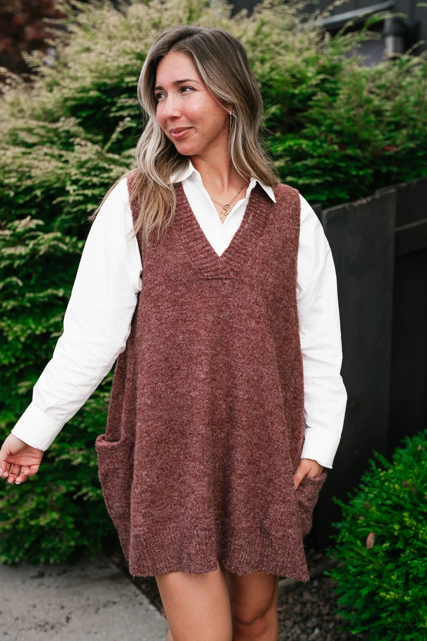 Eliza Sweater Vest Tunic Top - Brick