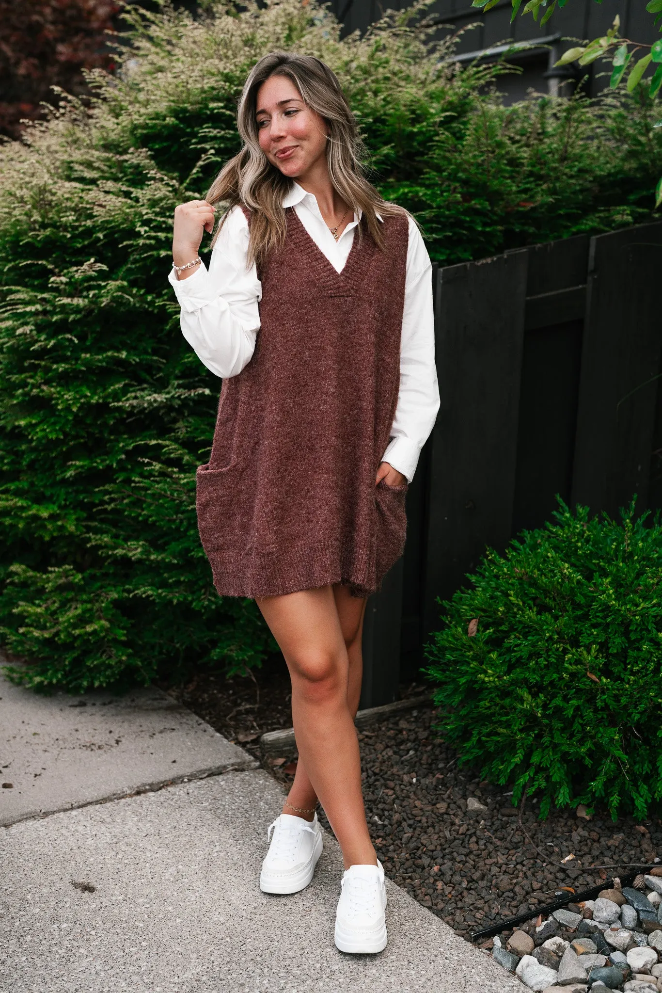 Eliza Sweater Vest Tunic Top - Brick