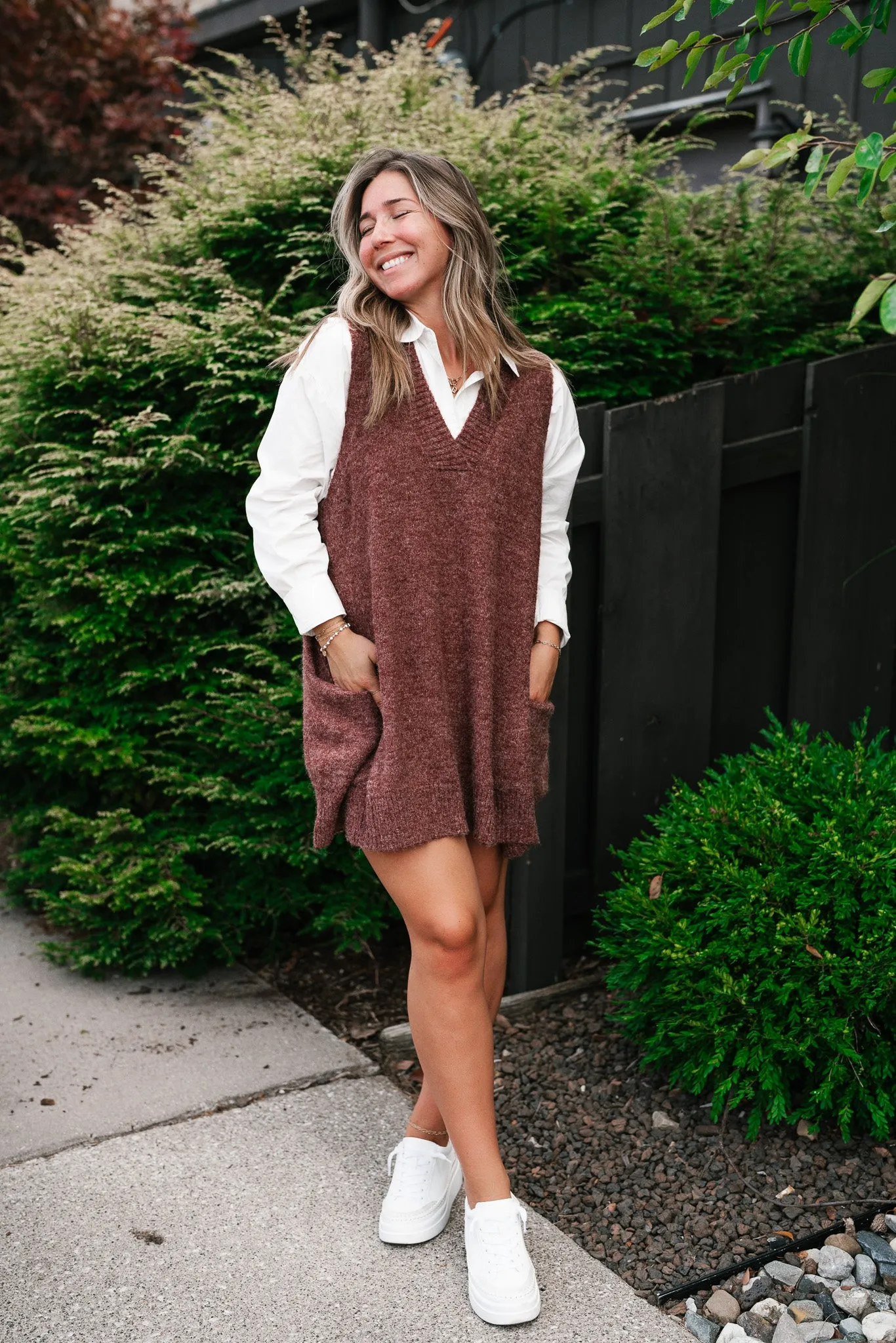 Eliza Sweater Vest Tunic Top - Brick