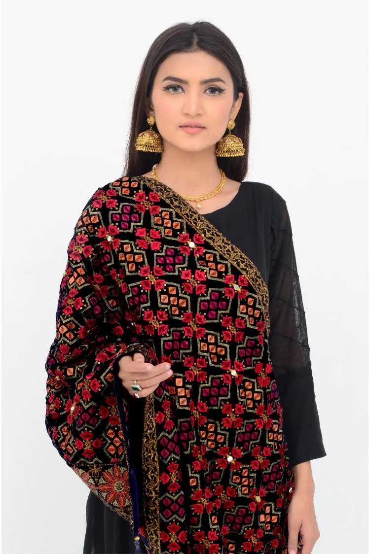 Ellena Fancy Embroidered Shawl Black - SH215