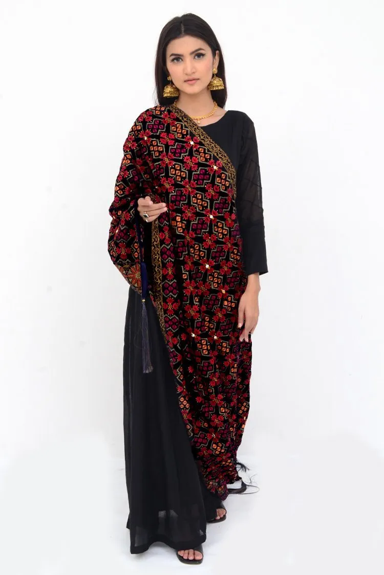 Ellena Fancy Embroidered Shawl Black - SH215