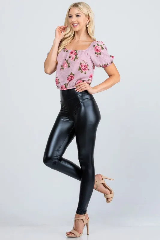 EM Jet black high waist shiny PU leather leggings