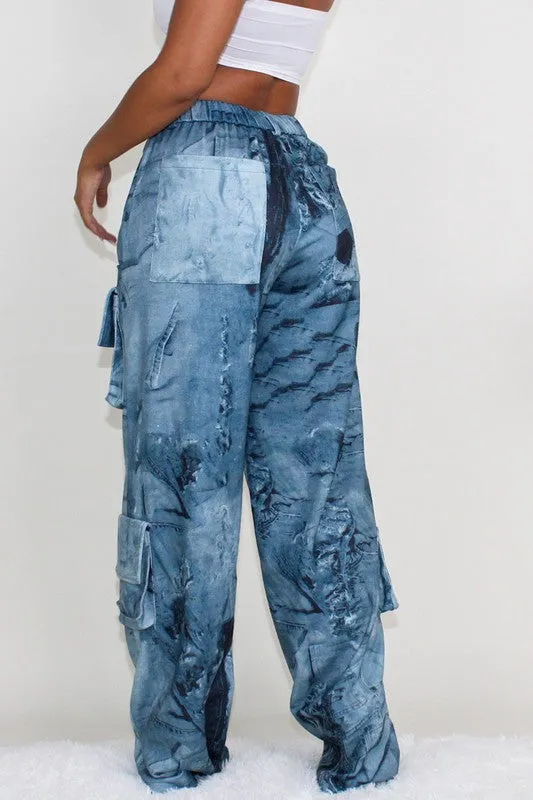 EM TIE DYE PRINT CARGO CASUAL PANTS