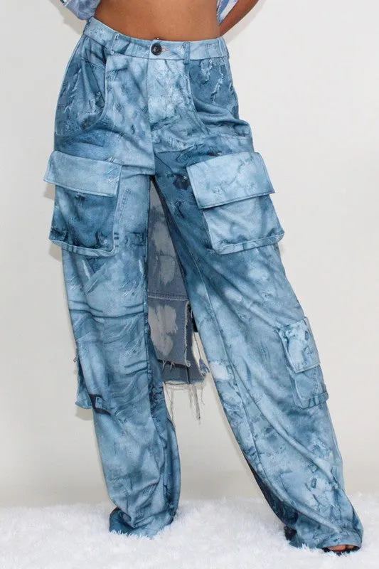 EM TIE DYE PRINT CARGO CASUAL PANTS