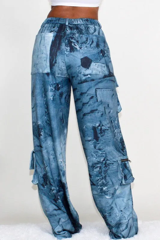 EM TIE DYE PRINT CARGO CASUAL PANTS