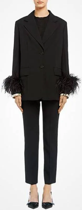 Feather-Trim Suit-Jacket and Trouser Set, Black