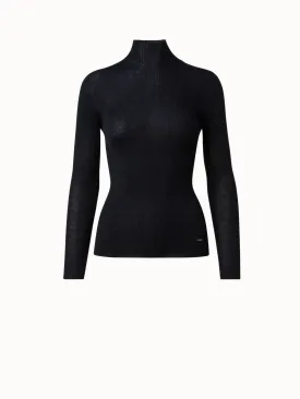 Fine Rib Cashmere Silk Mock Neck Pullover