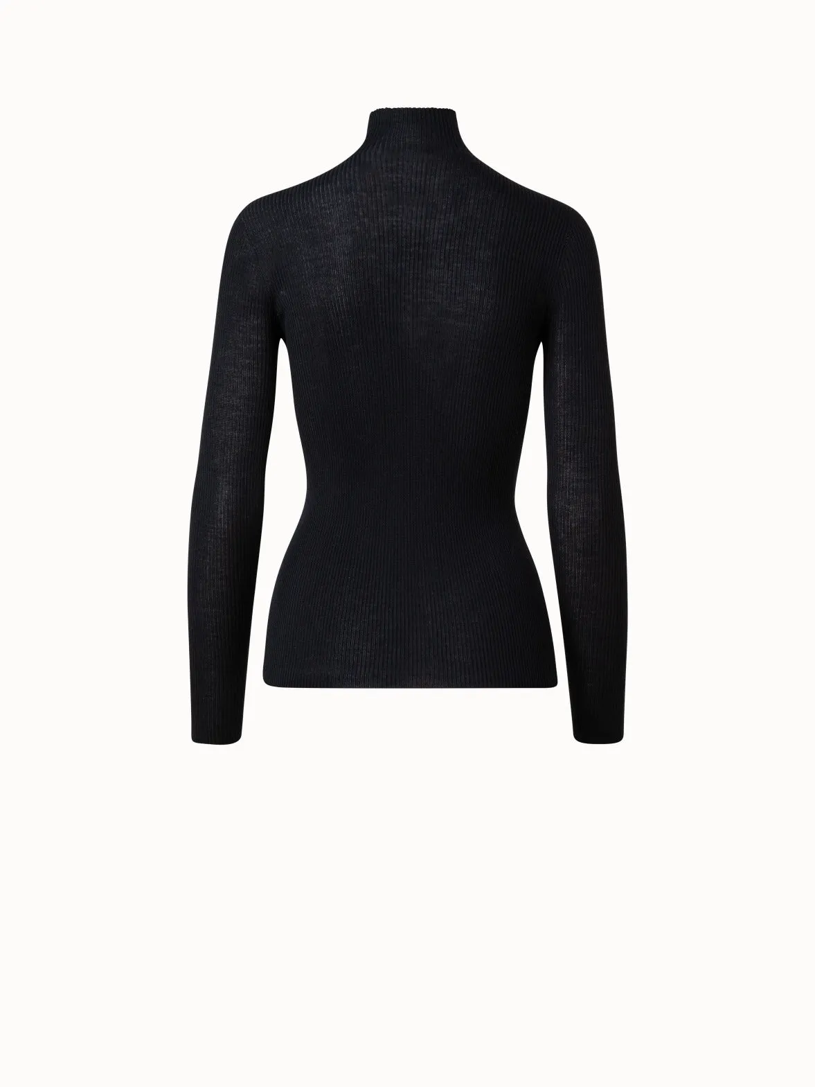 Fine Rib Cashmere Silk Mock Neck Pullover