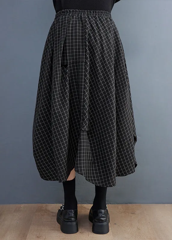 Fitted Black Asymmetrical Design Plaid Cotton Skirts Summer LY2394