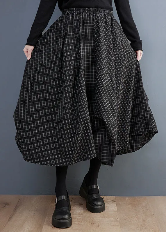 Fitted Black Asymmetrical Design Plaid Cotton Skirts Summer LY2394