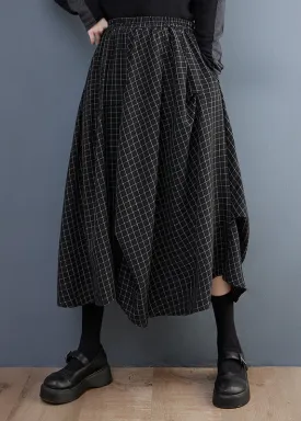 Fitted Black Asymmetrical Design Plaid Cotton Skirts Summer LY2394