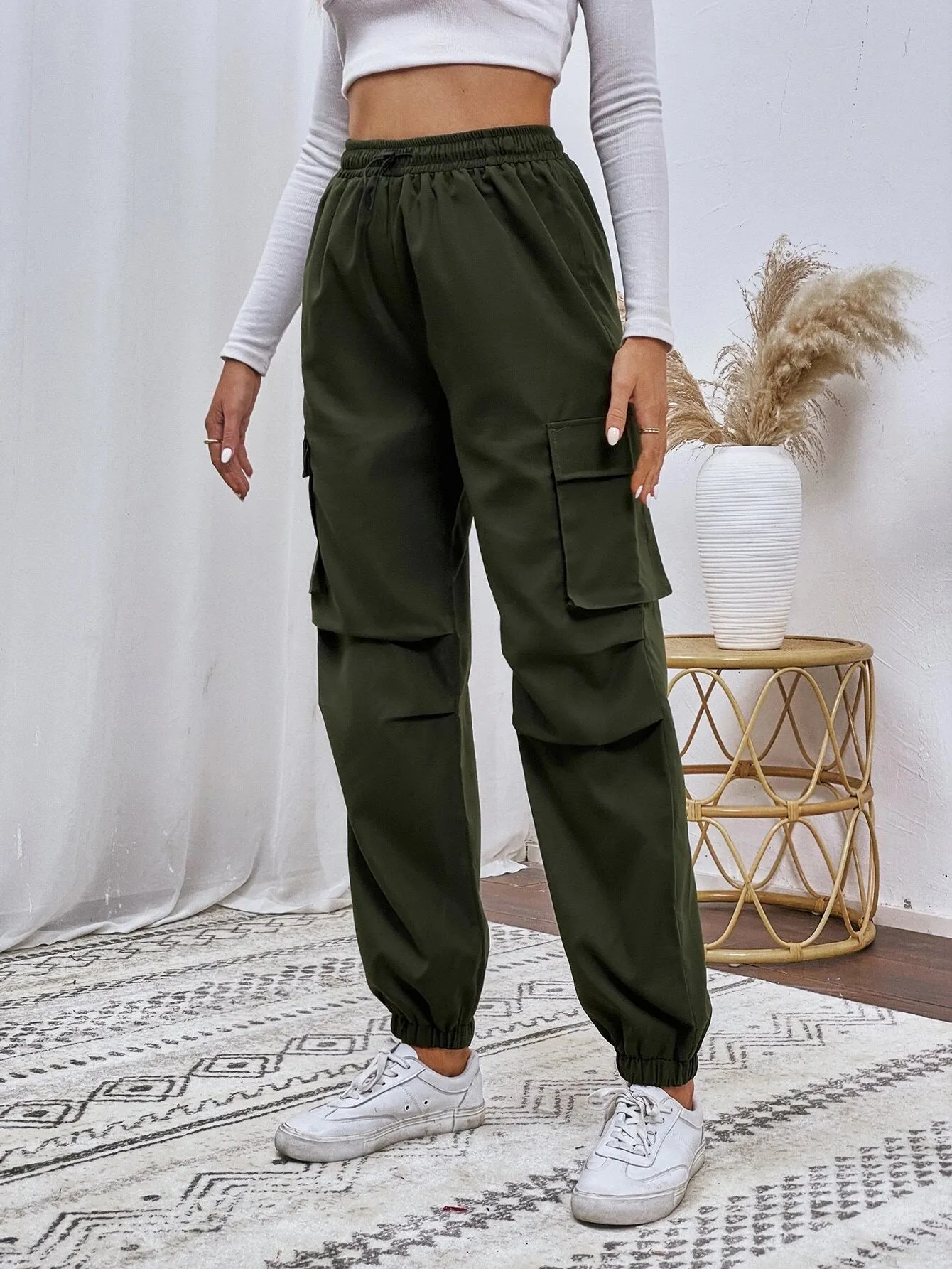 Flap Pocket Drawstring Cargo Pants