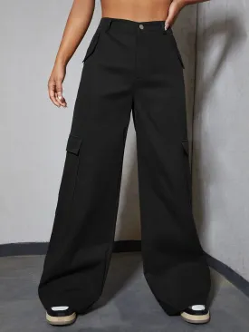 Flap Pocket High Waist Zipper Cargo Pant