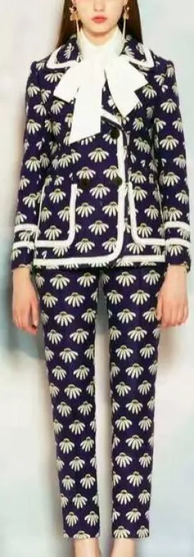 Floral Print Jacket & Pant Set in Navy Blue