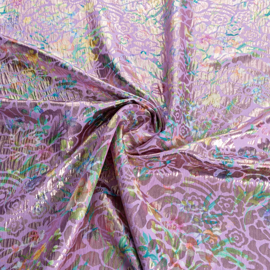 Floral Printed Candy Pink Silk Metallic Jacquard