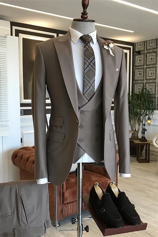 Florian Ash Gray Bespoke Peaked Lapel Three-Piece Business Suit