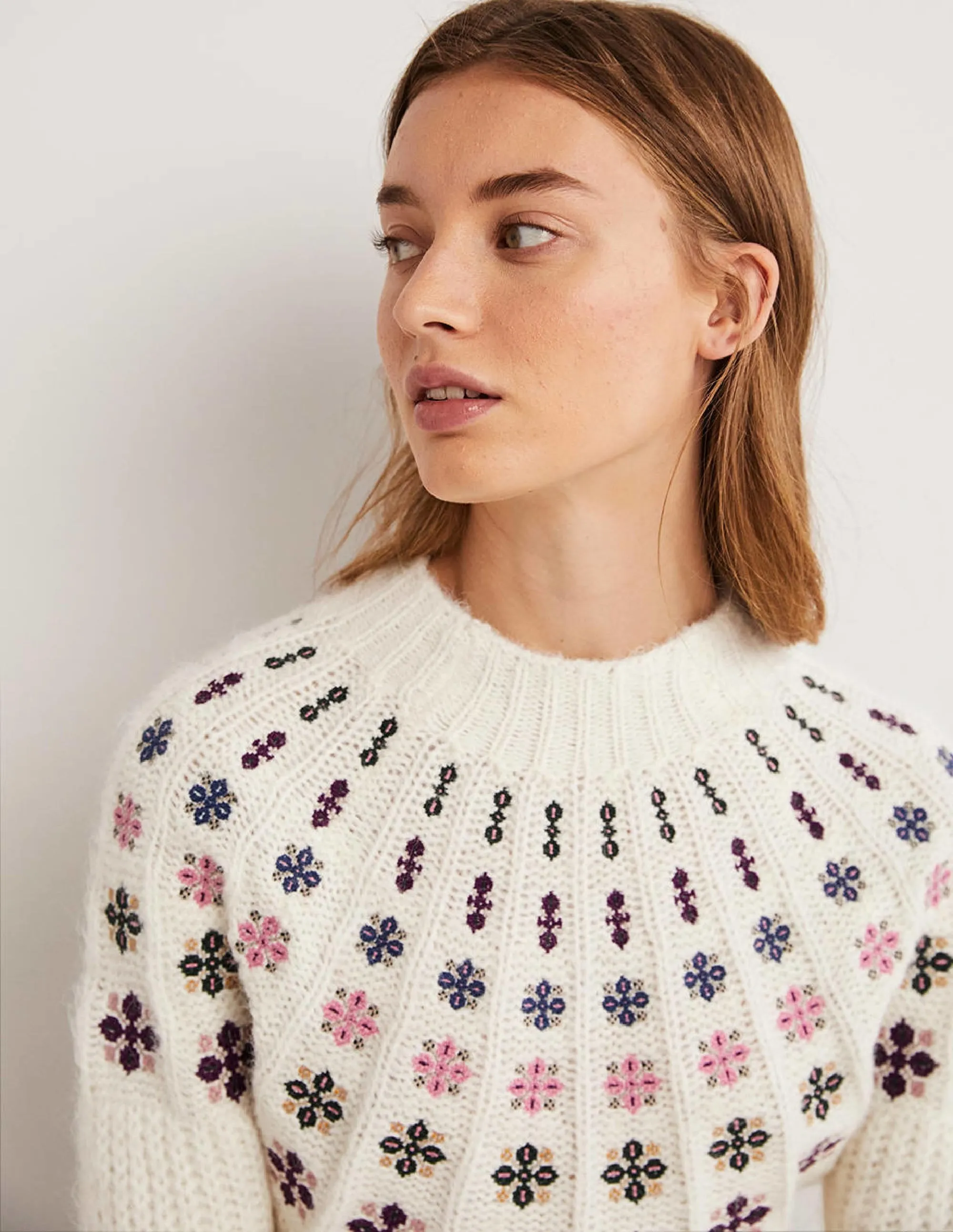 Fluffy Embroidered Jumper-Ivory, Multi Embroidery