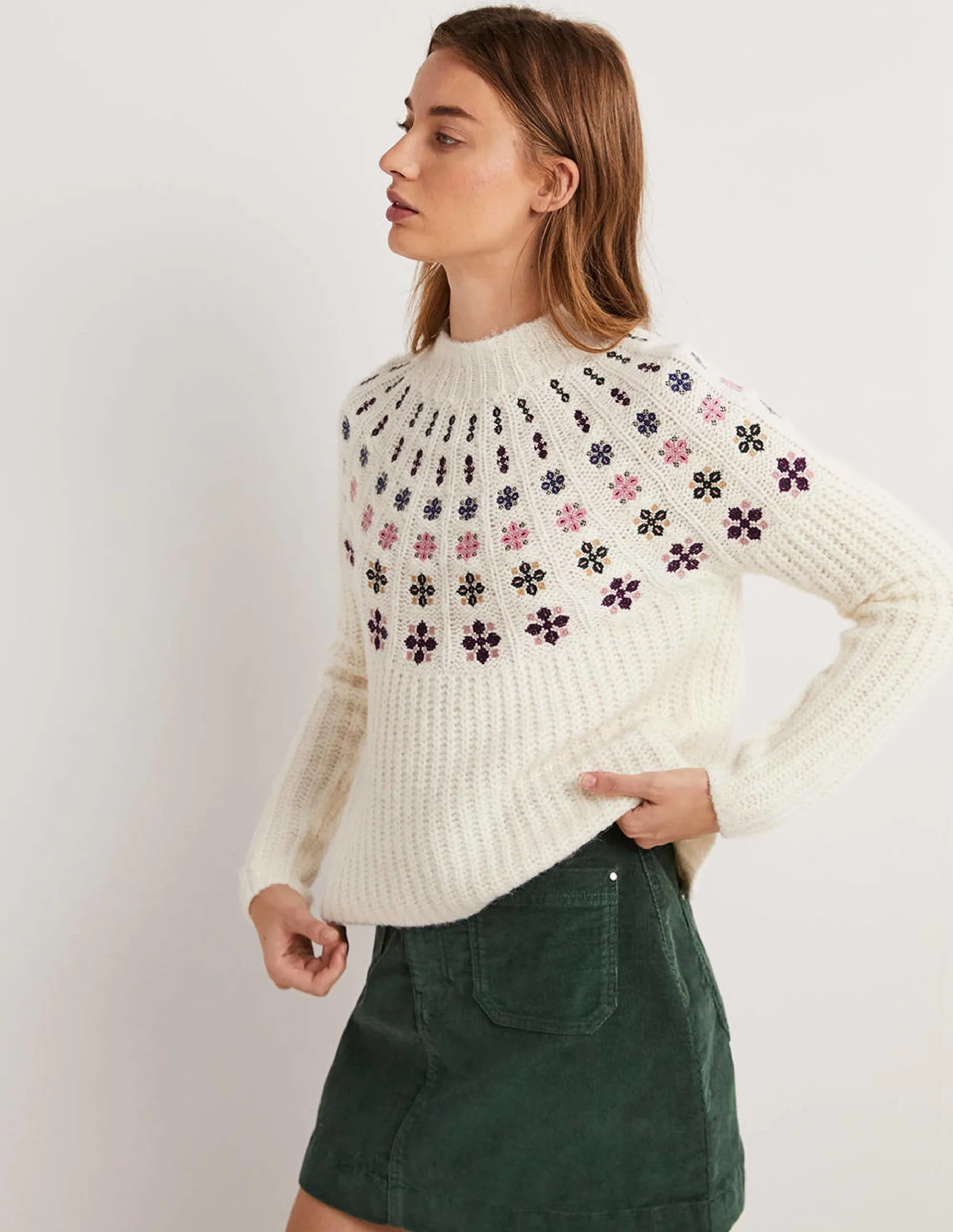 Fluffy Embroidered Jumper-Ivory, Multi Embroidery