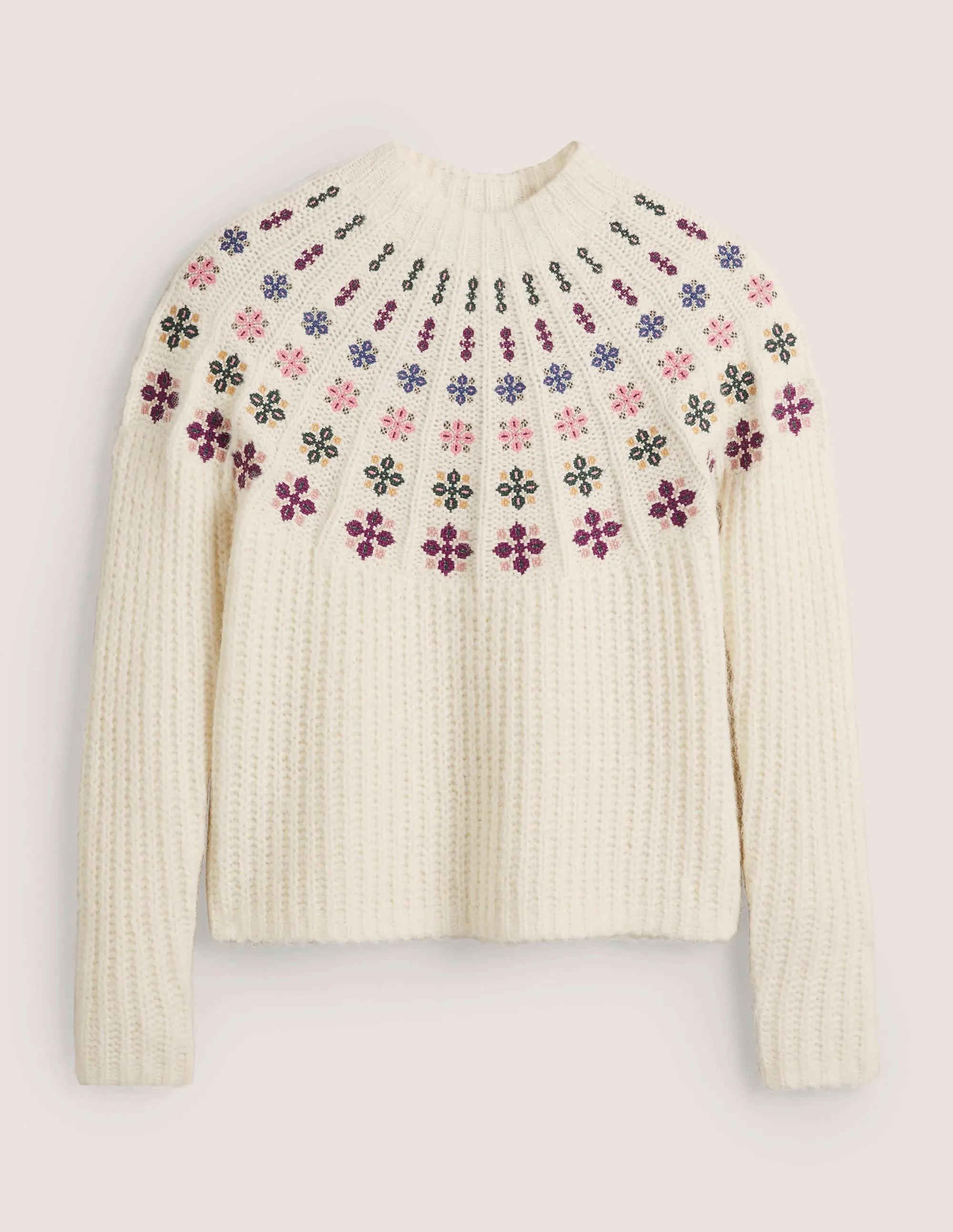 Fluffy Embroidered Jumper-Ivory, Multi Embroidery