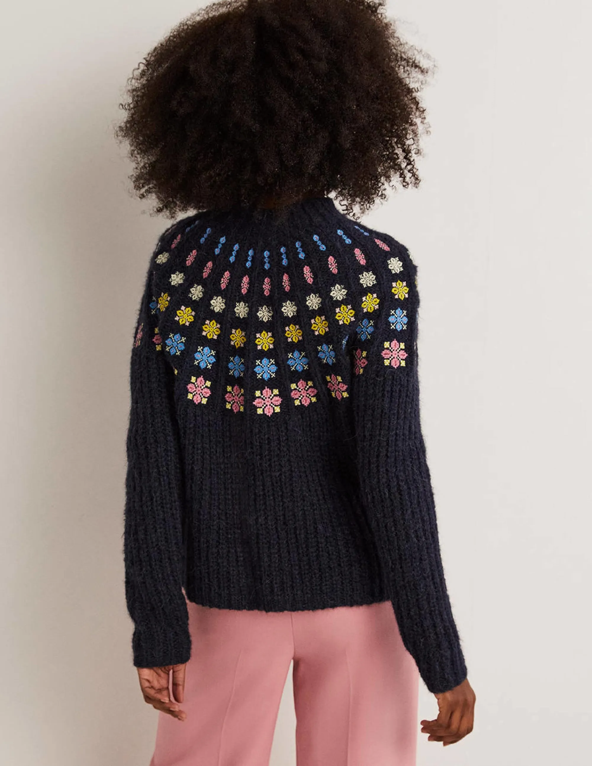 Fluffy Embroidered Jumper-Navy, Multi Embroidery