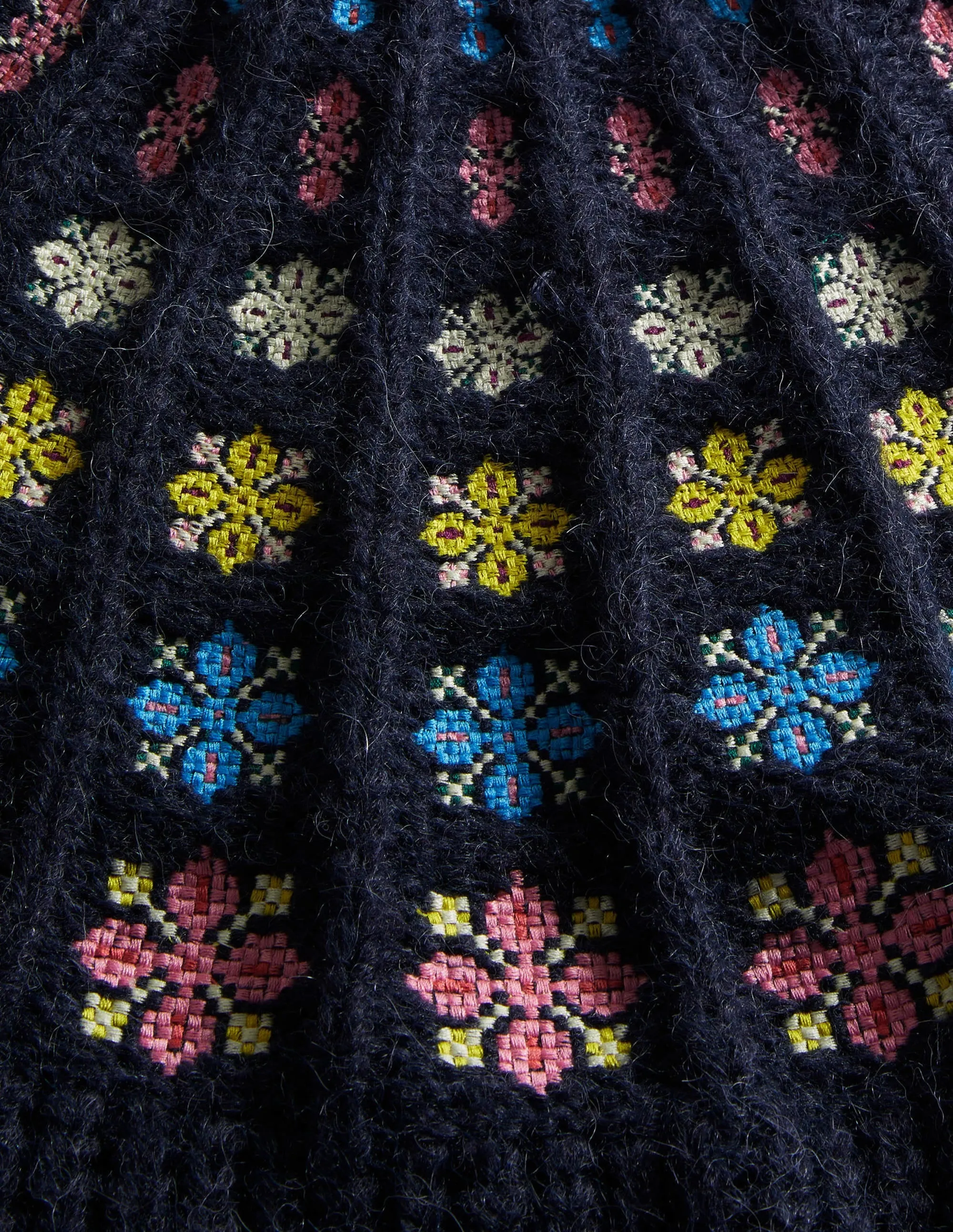 Fluffy Embroidered Jumper-Navy, Multi Embroidery