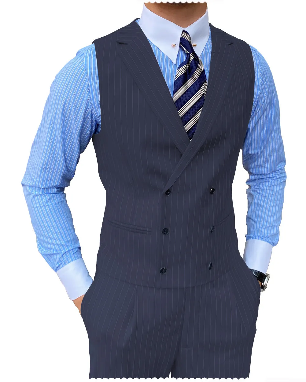 Formal Men's 2 Pieces Slim Fit Striped Notch Lapel Tuxedos (Vest Pants)