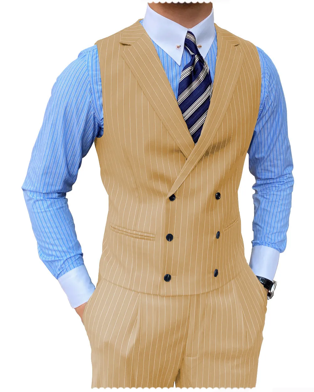 Formal Men's 2 Pieces Slim Fit Striped Notch Lapel Tuxedos (Vest Pants)