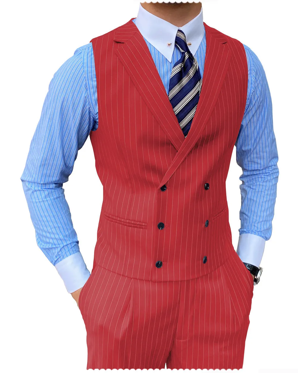 Formal Men's 2 Pieces Slim Fit Striped Notch Lapel Tuxedos (Vest Pants)