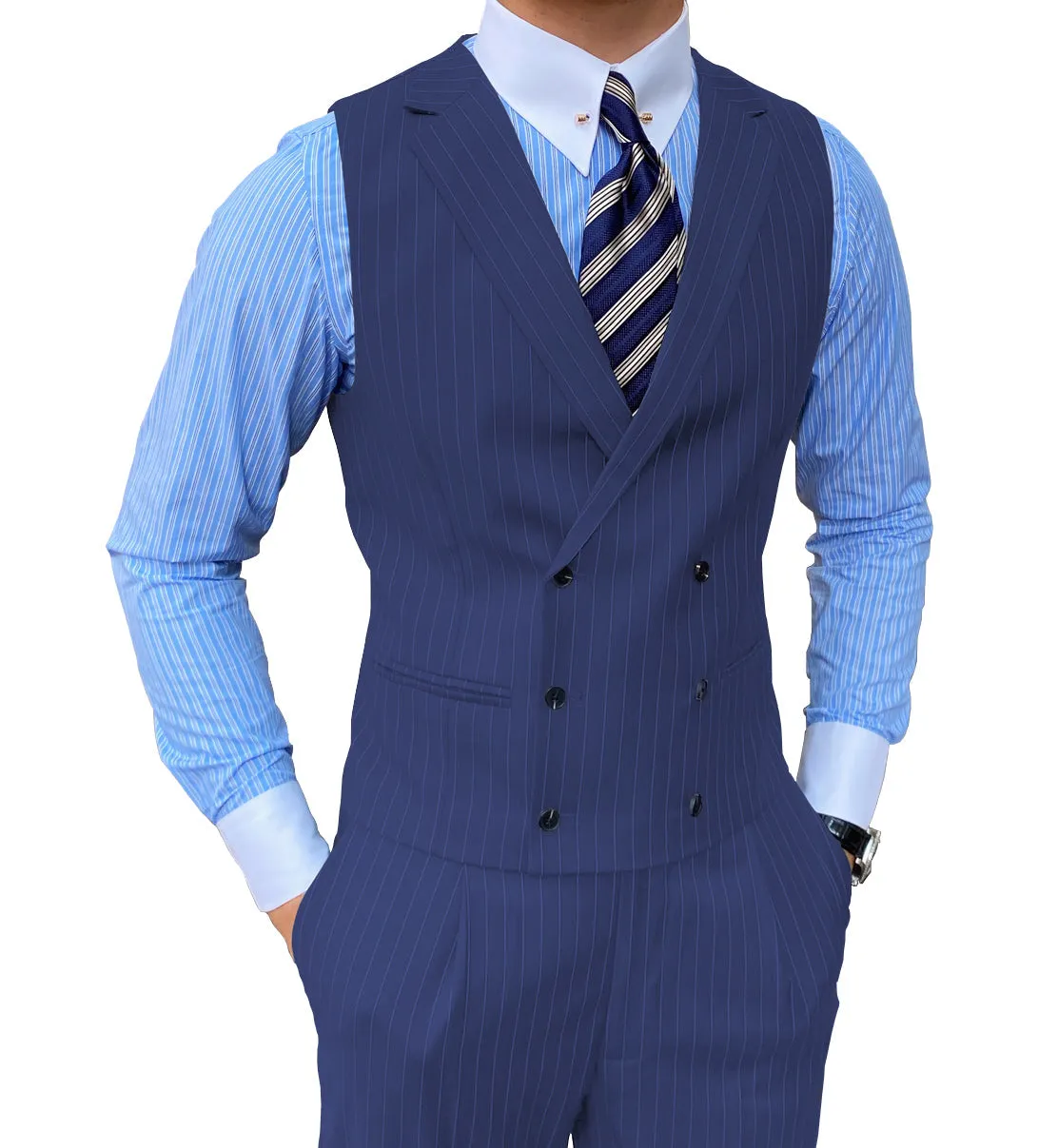 Formal Men's 2 Pieces Slim Fit Striped Notch Lapel Tuxedos (Vest Pants)