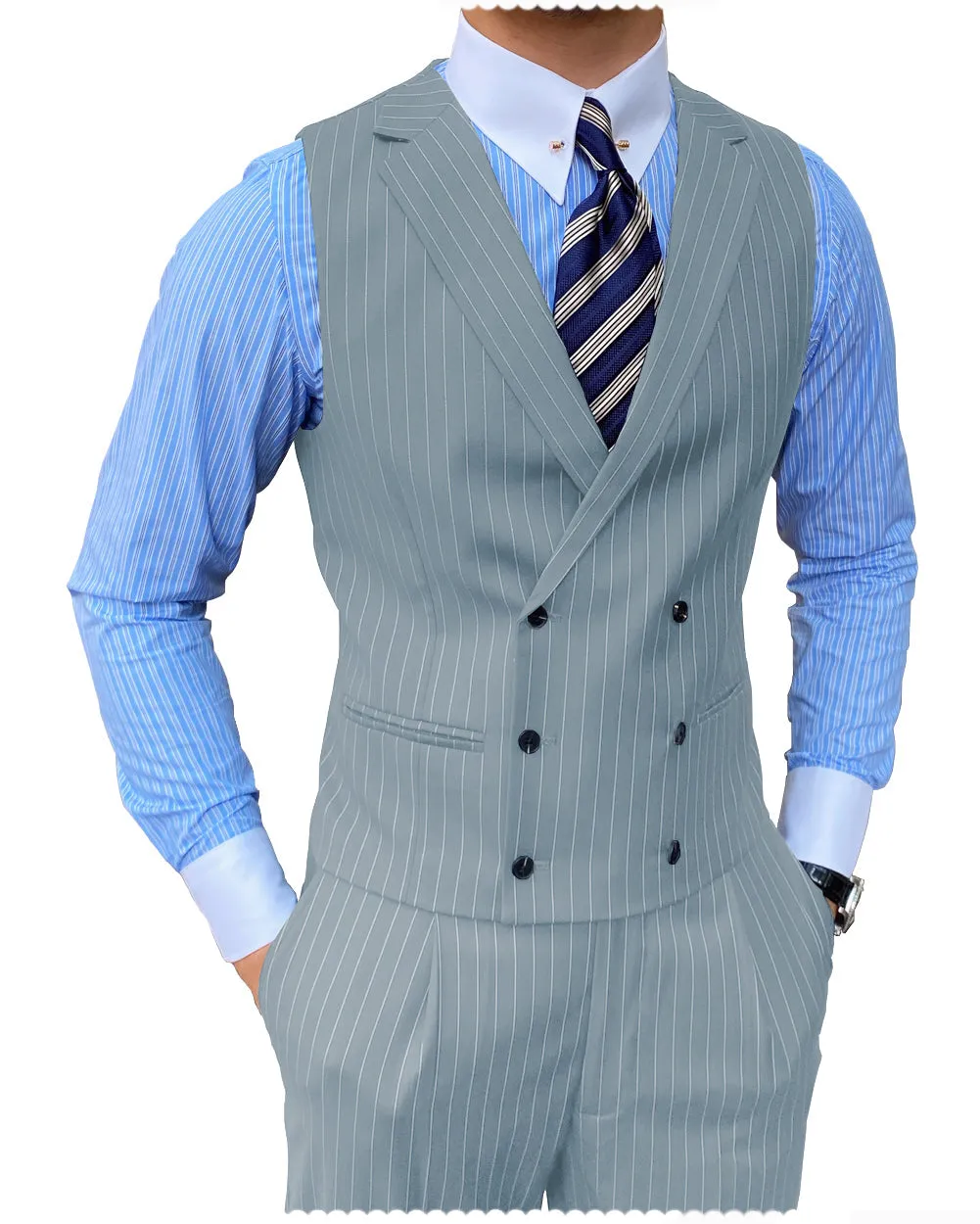 Formal Men's 2 Pieces Slim Fit Striped Notch Lapel Tuxedos (Vest Pants)