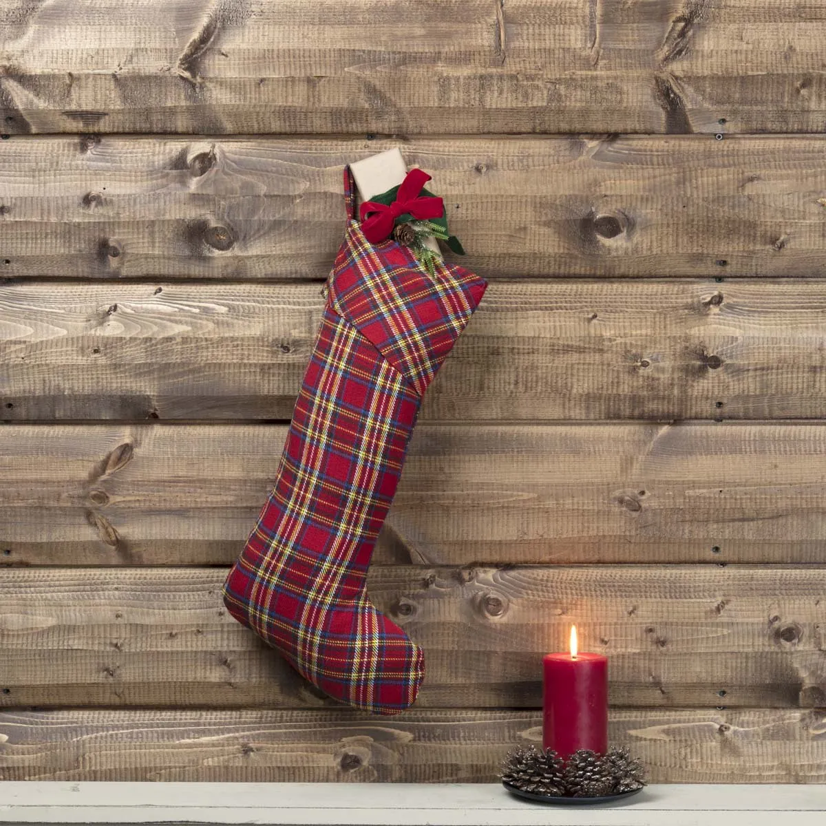 Galway Rustic Red Plaid Textured Cotton Christmas Stocking Decor VHC Brands