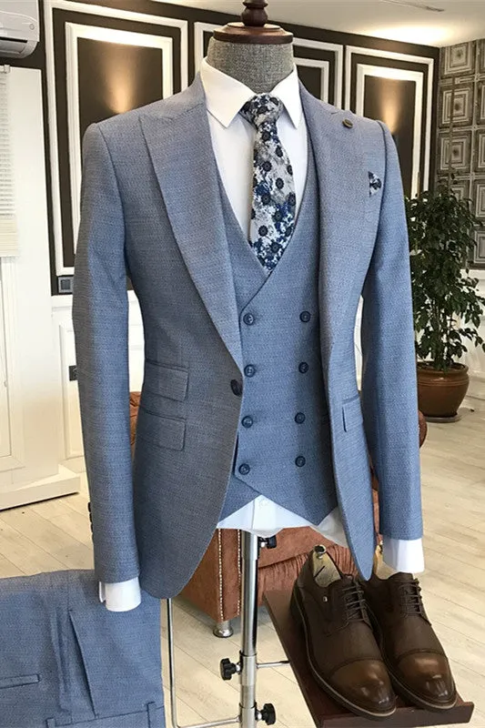 Gerald Dusty Blue Slim Fit Three-Piece Peaked Lapel Business Suit