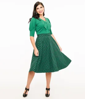 Green & Black Plaid Midi Skirt