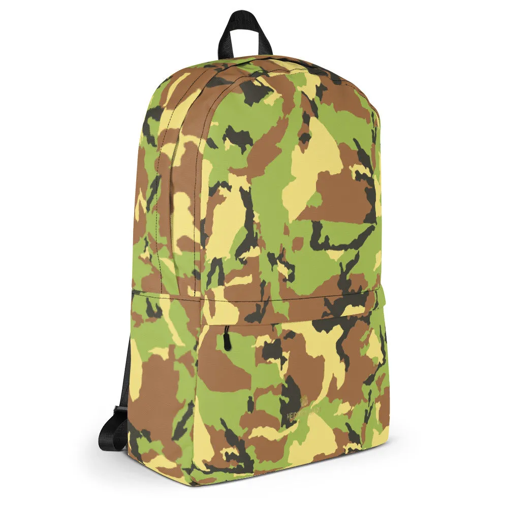 Green Camo Backpack, Unisex Camouflage Military Army Print Premium Bag- Made in USA/ EU