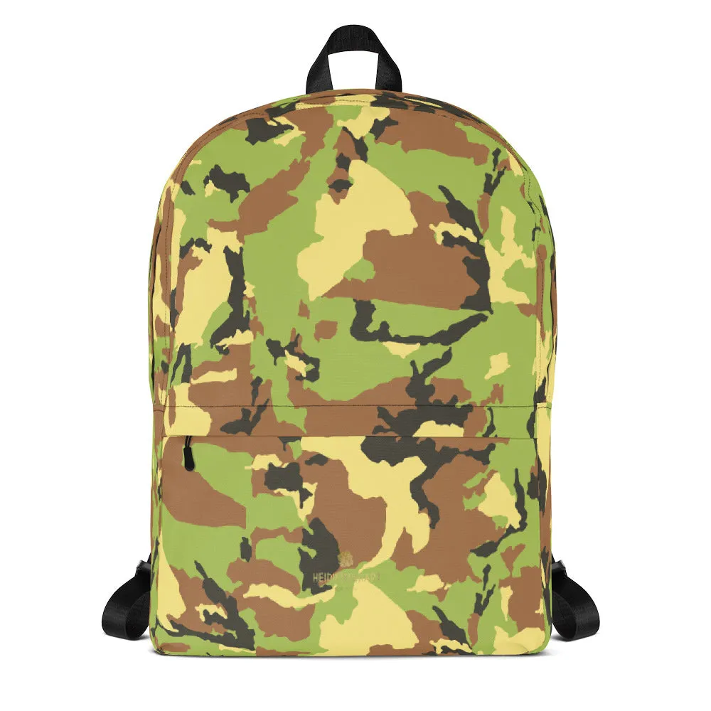 Green Camo Backpack, Unisex Camouflage Military Army Print Premium Bag- Made in USA/ EU