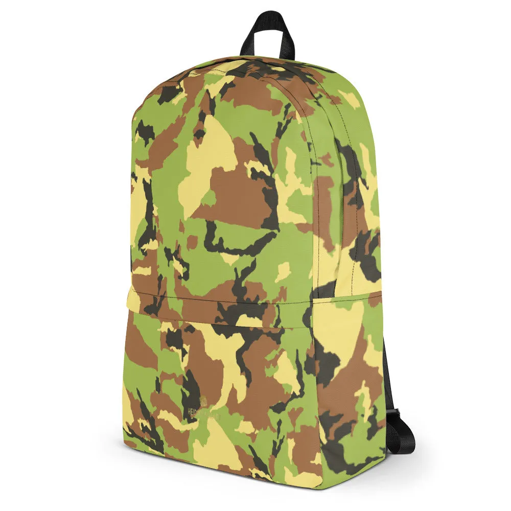 Green Camo Backpack, Unisex Camouflage Military Army Print Premium Bag- Made in USA/ EU