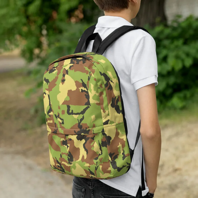 Green Camo Backpack, Unisex Camouflage Military Army Print Premium Bag- Made in USA/ EU