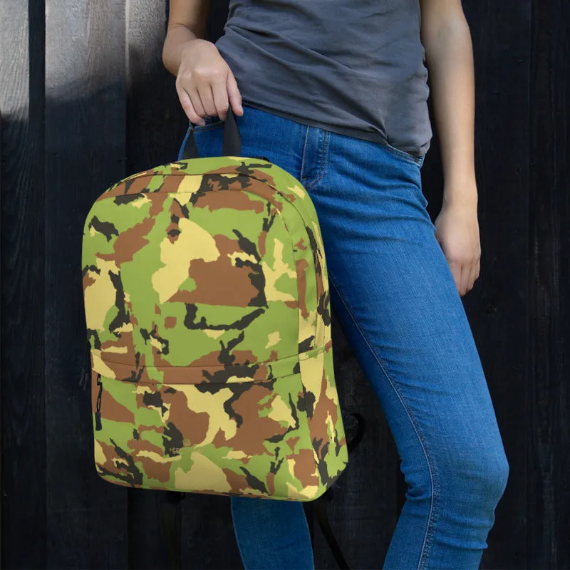 Green Camo Backpack, Unisex Camouflage Military Army Print Premium Bag- Made in USA/ EU