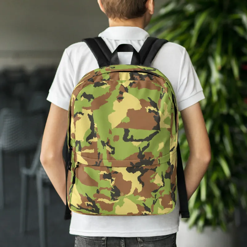 Green Camo Backpack, Unisex Camouflage Military Army Print Premium Bag- Made in USA/ EU