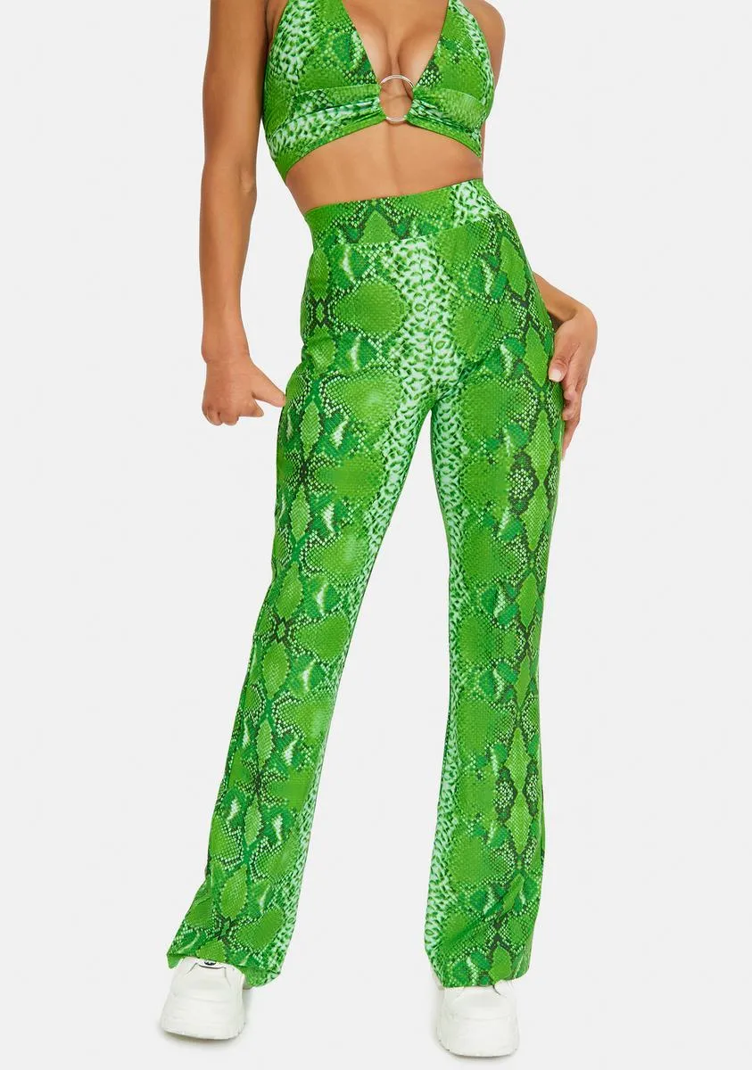 Green Snake Flare Pants