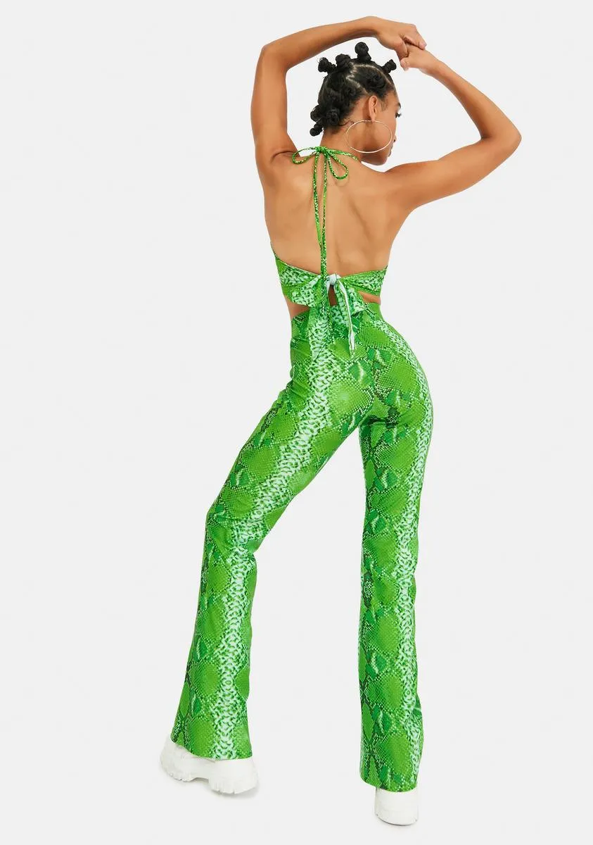 Green Snake Flare Pants