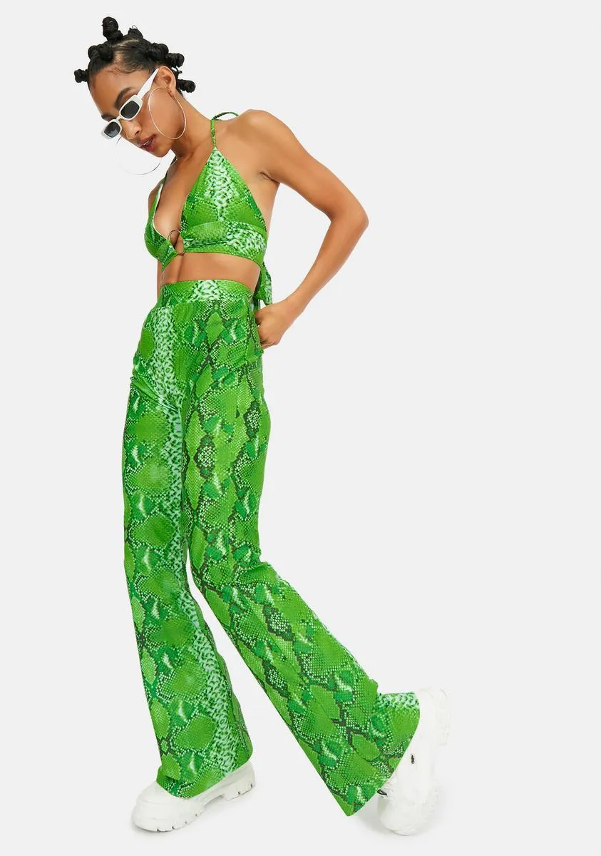 Green Snake Flare Pants